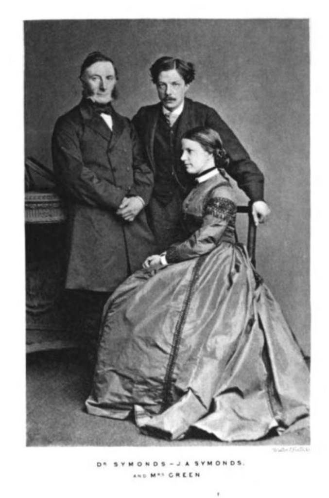 John Addington Symonds, Sr. and John Addington Symonds, Jr. standing behind a sitting Charlotte Byron Green née Symonds