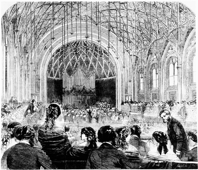 Interior of St. James' Concert Hall in London, 1858